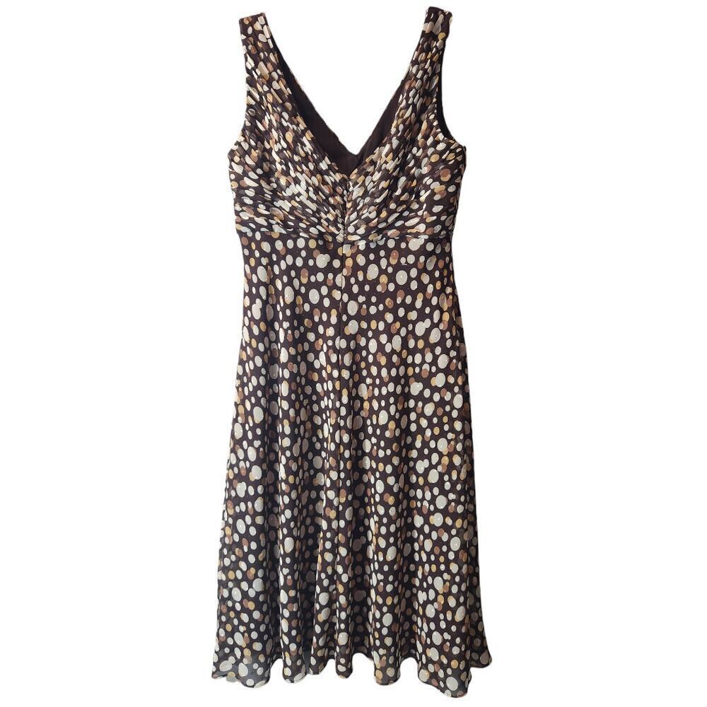 Adrianna Papell Size 12 brown multicolor polkadot sleeveless v neck‎ midi dress